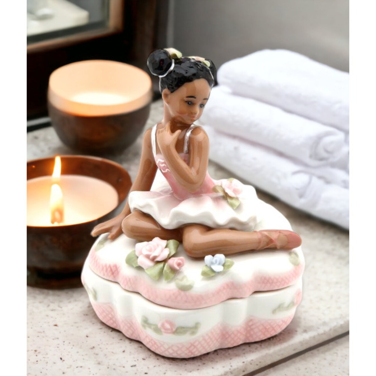 African American Ballerina in Pink Jewelry Box Home Storage Decoration Gift Idea